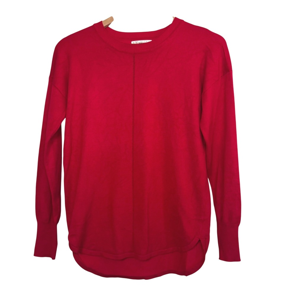 Max Studio Women's Sweater Cherry Red Long Sleeve Crew Neck Festive Tunic XS‎